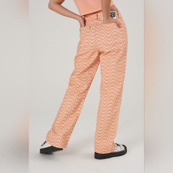 The Ragged Priest Wave Print High Rise Straight Leg Dad Jeans Size 26 NWT - Picture 5 of 15